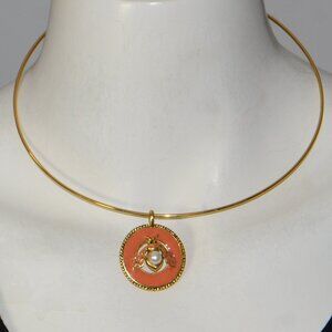 100% Authentic! KJL Kenneth Jay Lane Round Disc Bee Caller Necklace